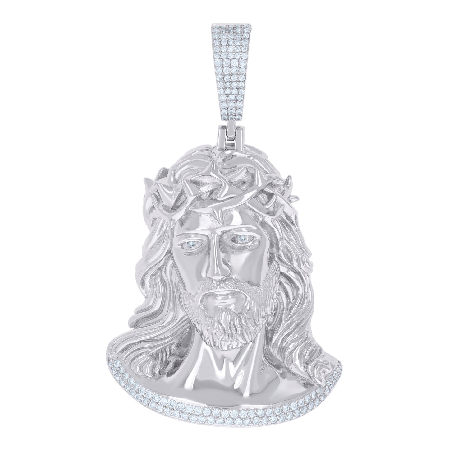 Sterling Silver Mens 2.61 Cttw Moissanite Jesus Religious Pendant
