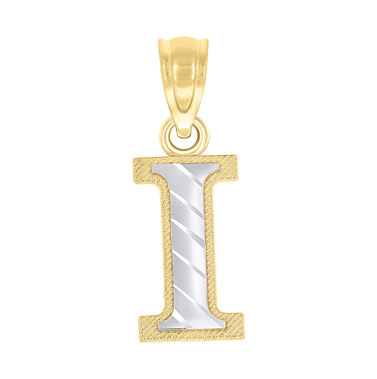 10K Two-Tone Gold Unisex Diamond-Cut Initial Charm Pendant