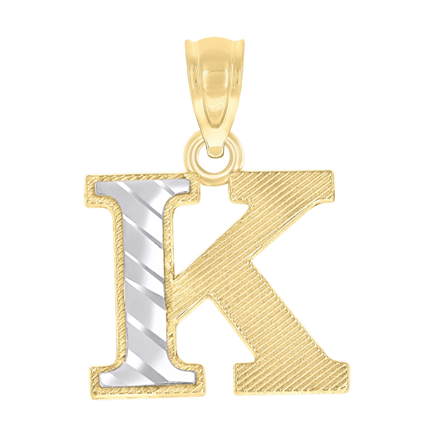 10K Two-Tone Gold Unisex Diamond-Cut Initial Charm Pendant