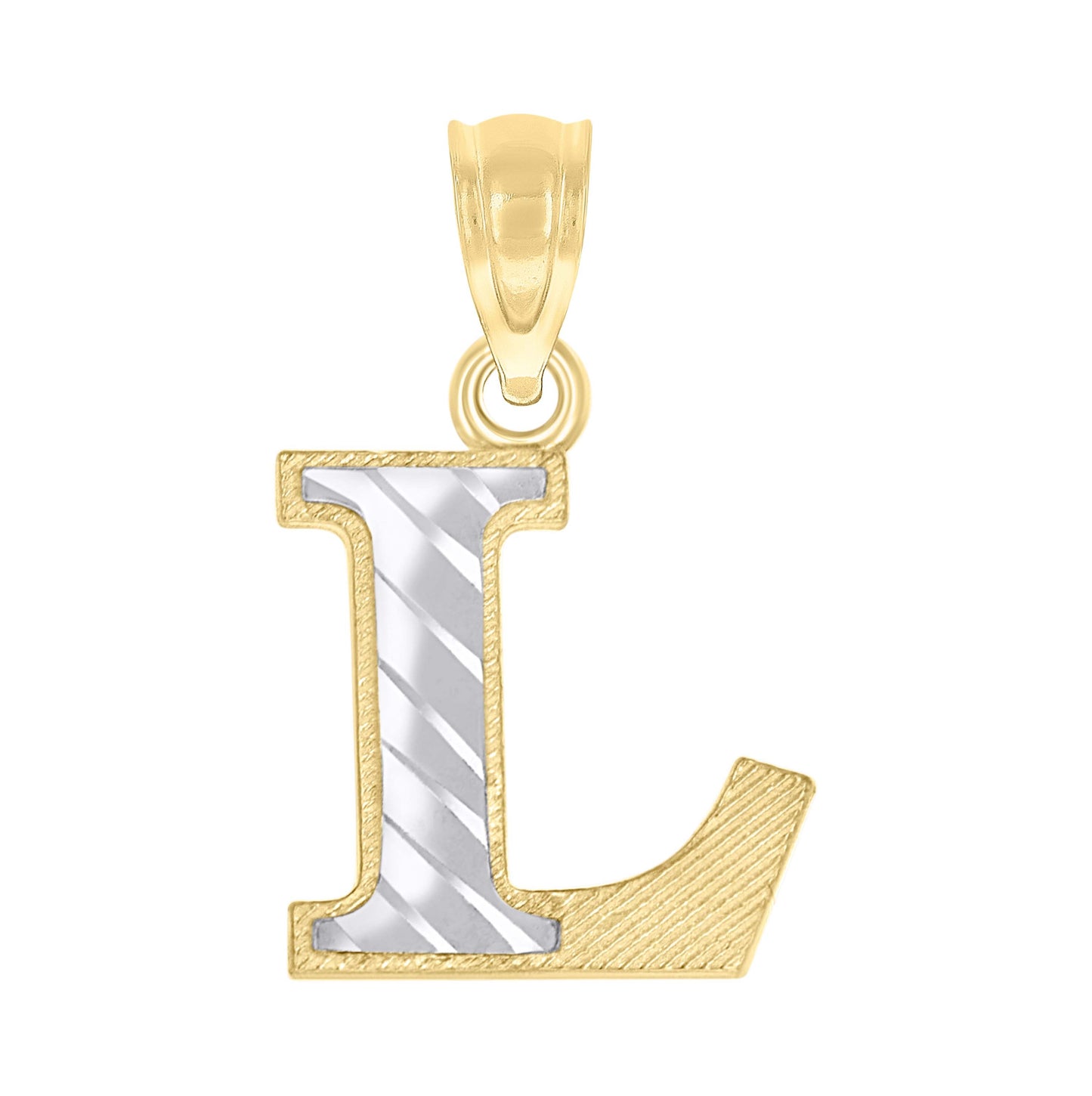10K Two-Tone Gold Unisex Diamond-Cut Initial Charm Pendant