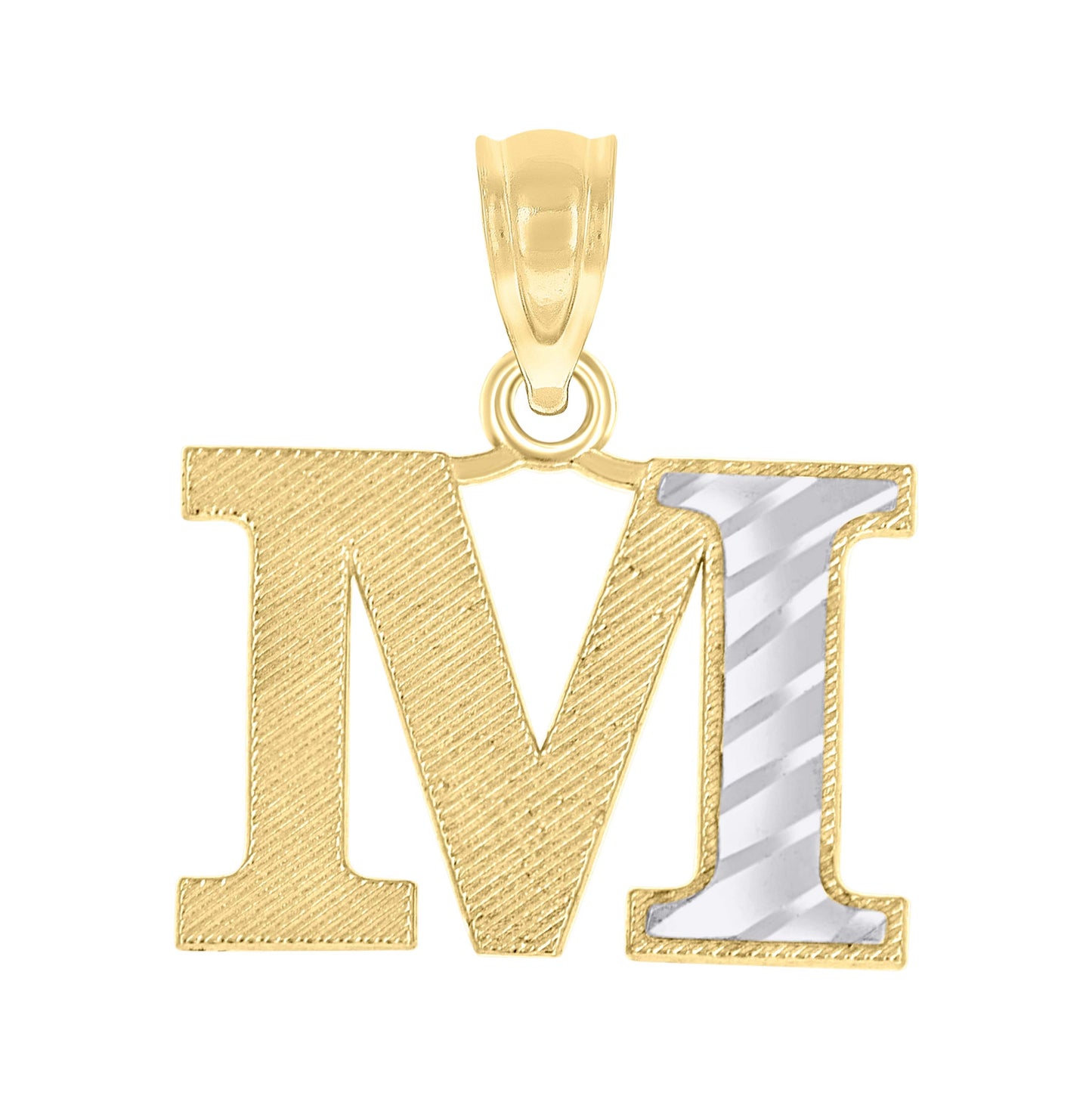 10K Two-Tone Gold Unisex Diamond-Cut Initial Charm Pendant