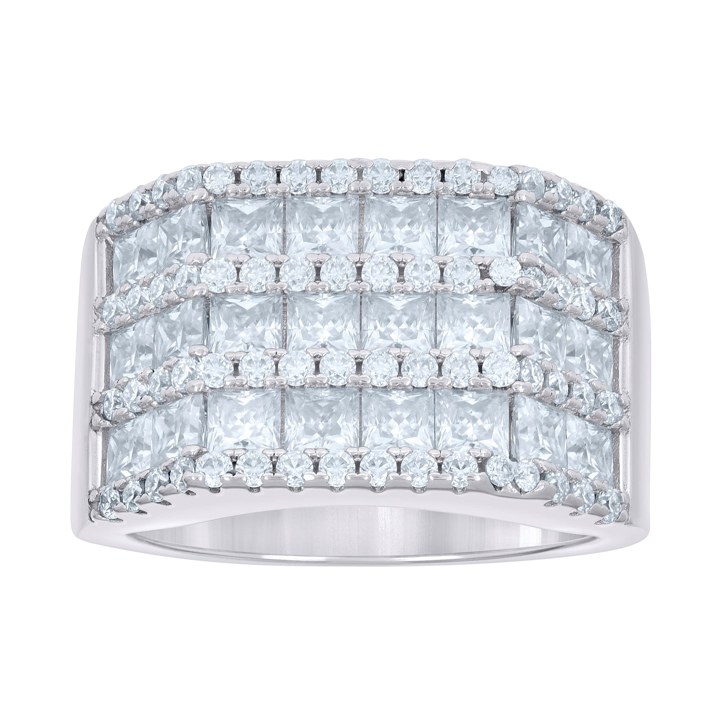 Sterling Silver Mens 7.42 Cttw Baguette 0.99 Cttw Round Moissanite Fashion Ring Size 10