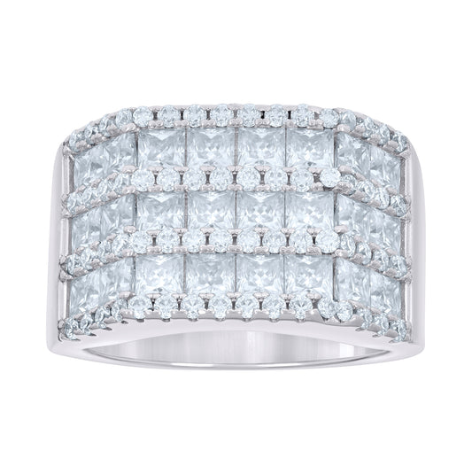 Sterling Silver Mens 7.42 Cttw Baguette 0.99 Cttw Round Moissanite Fashion Ring Size 10