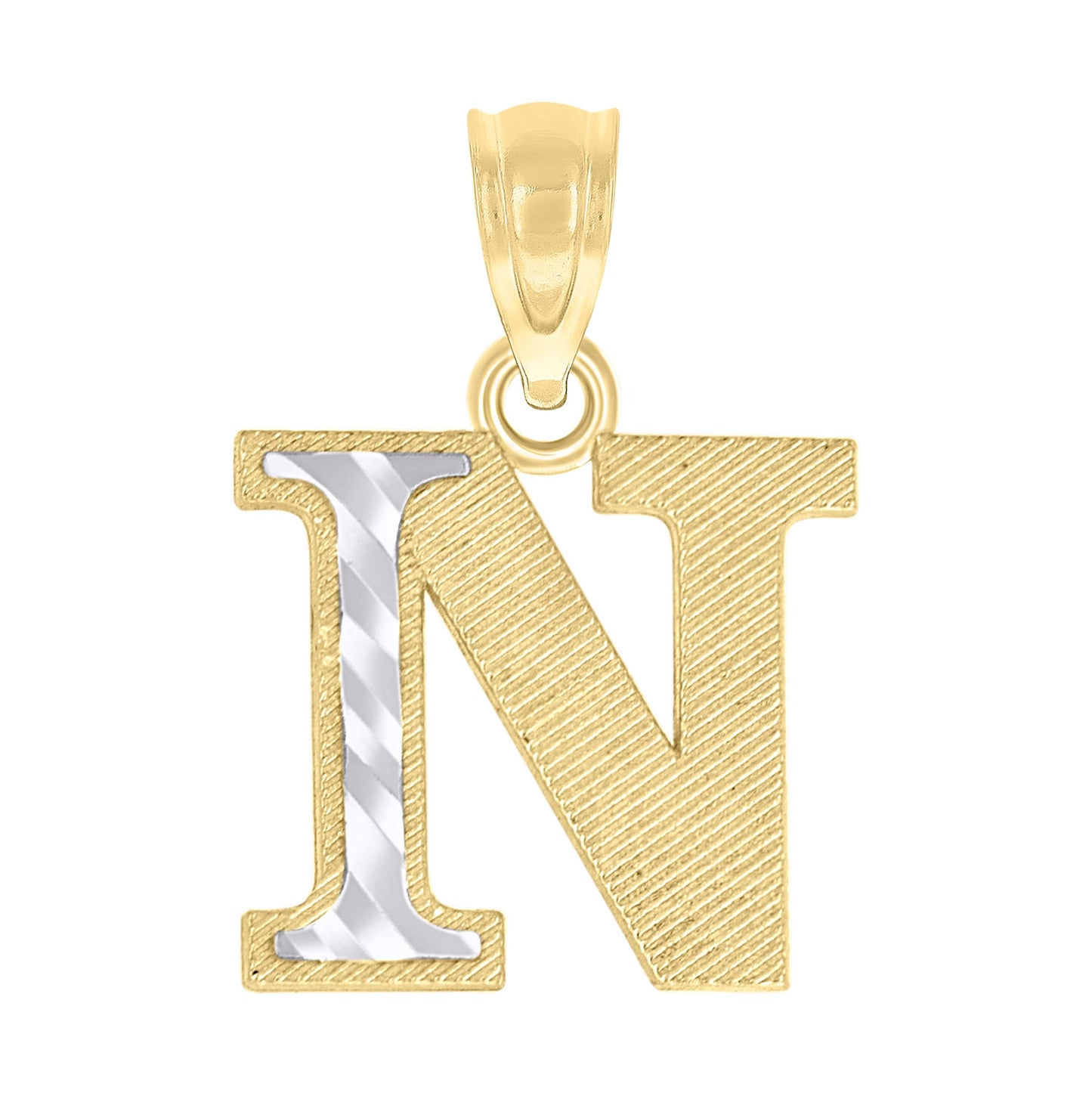 10K Two-Tone Gold Unisex Diamond-Cut Initial Charm Pendant