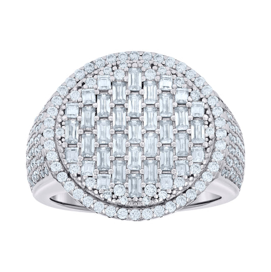 Sterling Silver Mens 1.99ct Baguette 1.58ct Round Moissanite Fashion Bridal Anniversary Wedding Engagement Band Ring