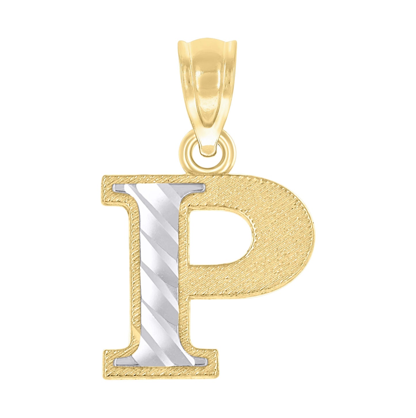 10K Two-Tone Gold Unisex Diamond-Cut Initial Charm Pendant