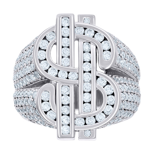 Sterling Silver Mens 3.37ct Moissanite Fashion Dollar Sign Currency Bridal Anniversary Wedding Engagement Band Ring