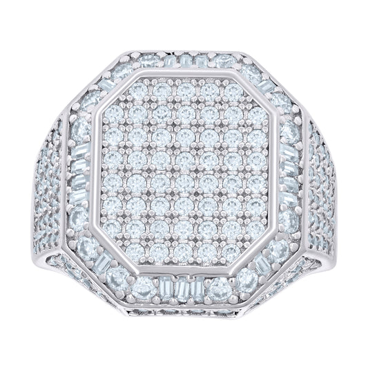 Sterling Silver Mens 0.50ct Baguette 2.81ct Round Moissanite Octagon Head Fashion Bridal Anniversary Wedding Engagement Band Ring