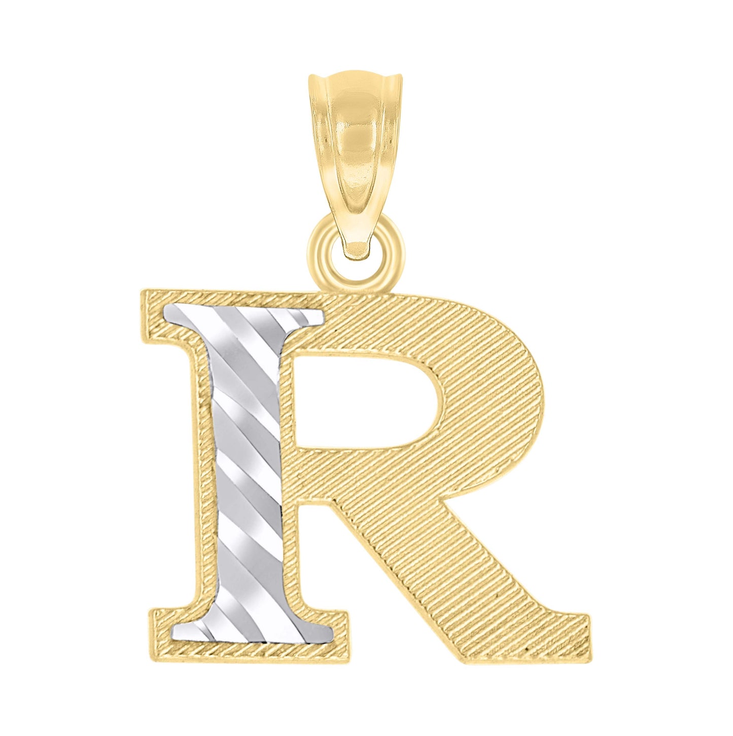 10K Two-Tone Gold Unisex Diamond-Cut Initial Charm Pendant