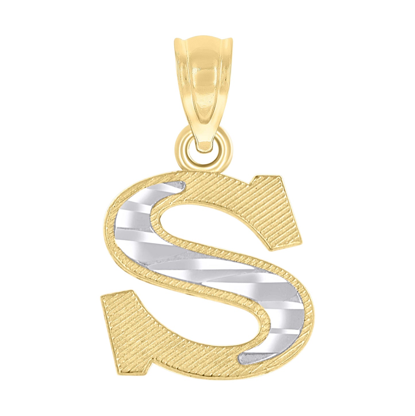 10K Two-Tone Gold Unisex Diamond-Cut Initial Charm Pendant