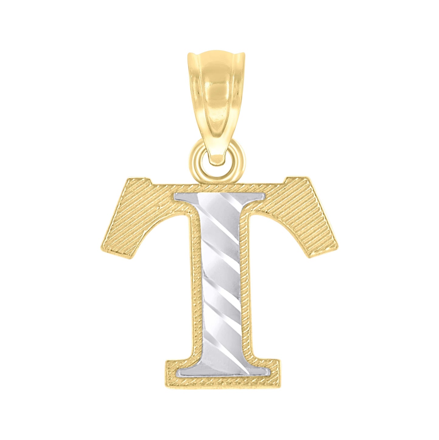 10K Two-Tone Gold Unisex Diamond-Cut Initial Charm Pendant