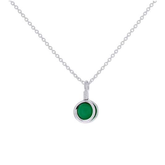 Sterling Silver Women Natural Green Onyx Fashion Charm Necklace Size 16 + 2 Inches