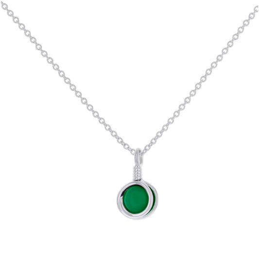 Sterling Silver Women Natural Green Onyx Fashion Charm Necklace Size 16 + 2 Inches