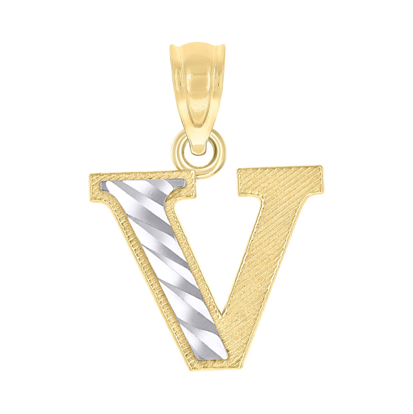 10K Two-Tone Gold Unisex Diamond-Cut Initial Charm Pendant