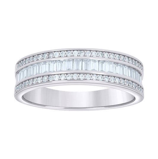 Sterling Silver Womens Baguette Round 1.20ct Moissanite Fashion Bridal Anniversary Engagement Wedding Band Ring