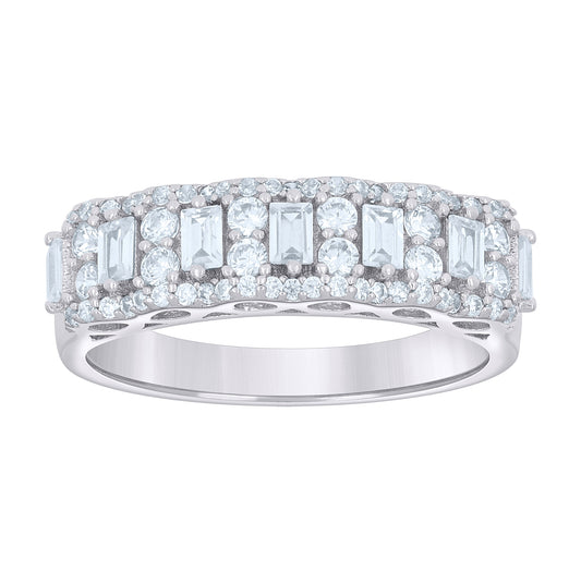 Sterling Silver Womens Baguette Round 1.19ct Moissanite Fashion Bridal Anniversary Engagement Wedding Band Ring