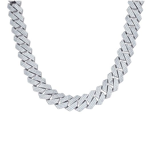 Sterling Silver Cubic-Zirconia Cuban Chain Necklace 15mm Size 24 Inches