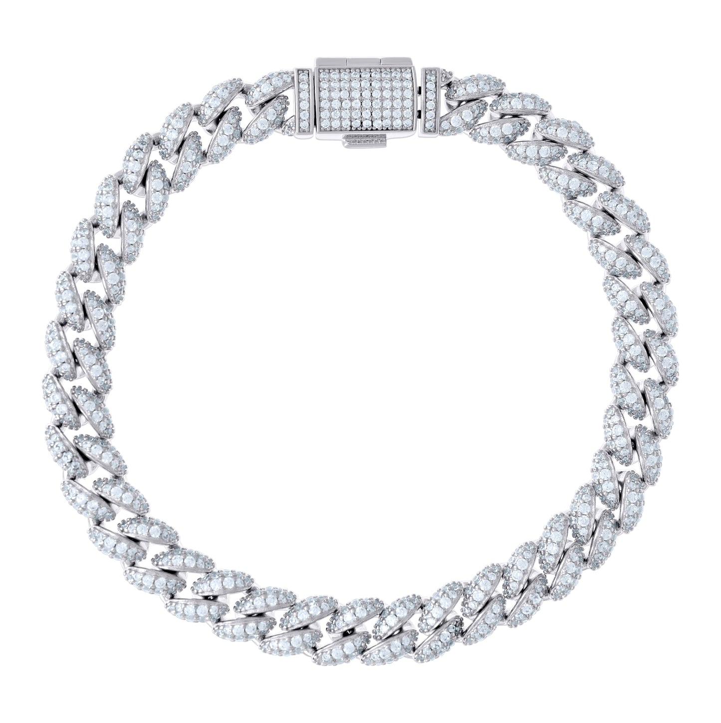 Sterling Silver Cubic-Zirconia Cuban Chain Bracelet 8mm Size 7 Inches