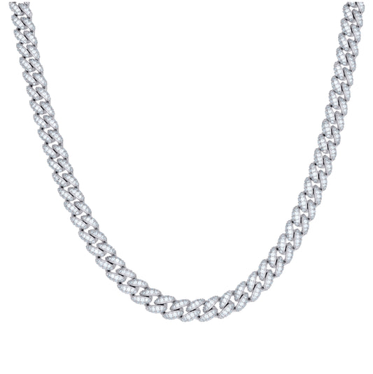 Sterling Silver Cubic-Zirconia Cuban Chain Necklace 8mm
