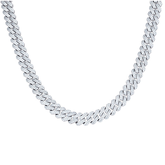 Sterling Silver Cubic-Zirconia Cuban Chain Necklace 10mm