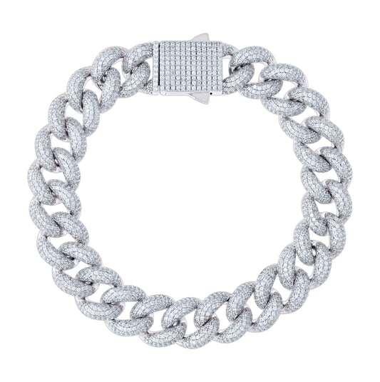 Sterling Silver Cubic-Zirconia Cuban Chain Bracelet 12mm