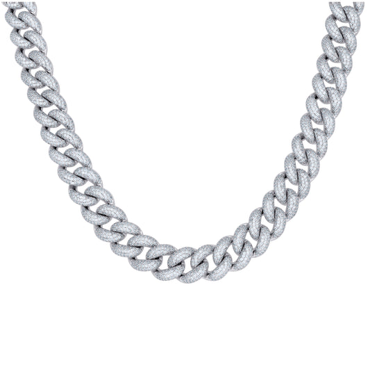 Sterling Silver Cubic-Zirconia Cuban Chain Necklace 12mm