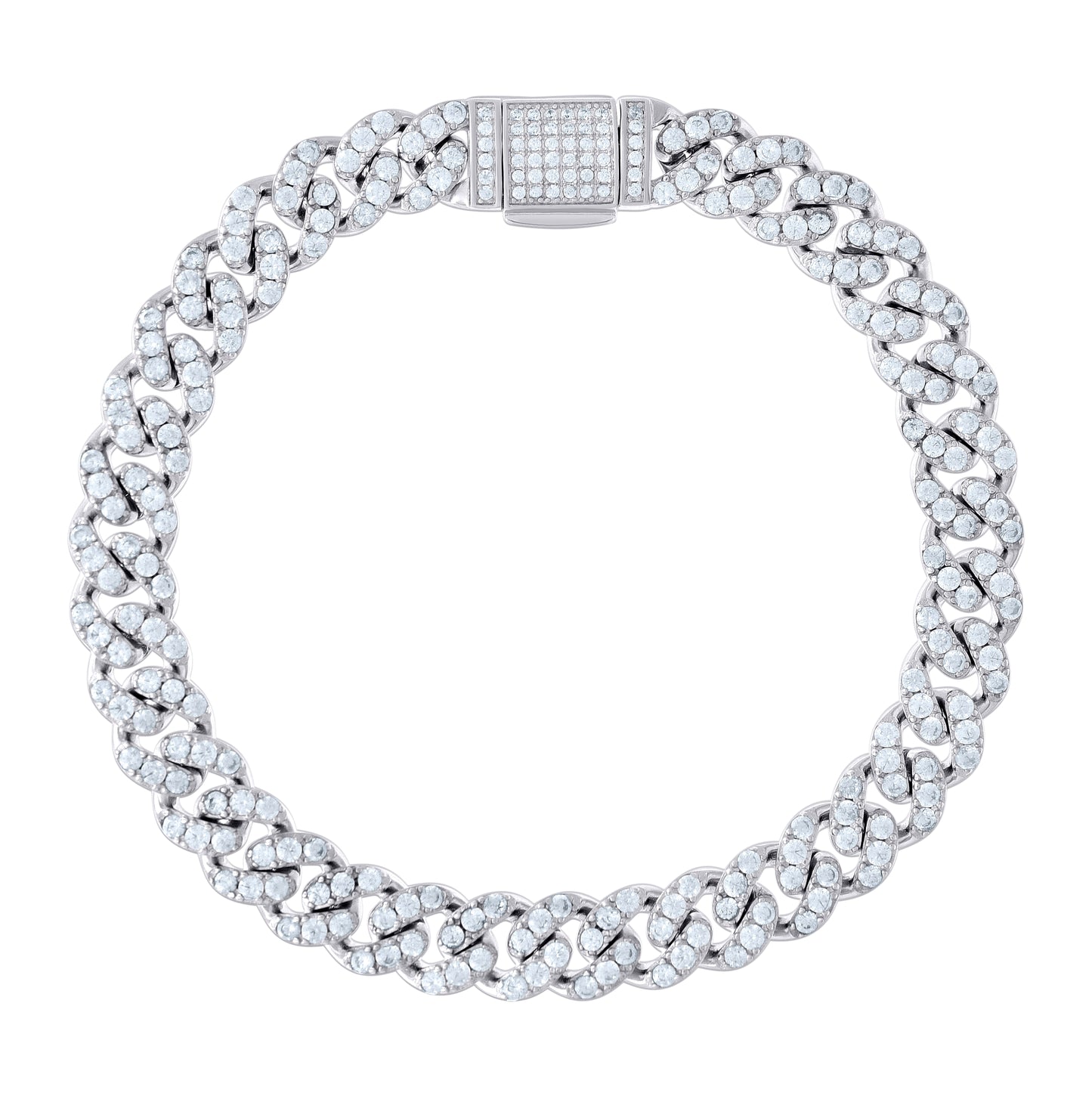 Sterling Silver Cubic-Zirconia Cuban Chain Bracelet 8mm Size 7 Inches