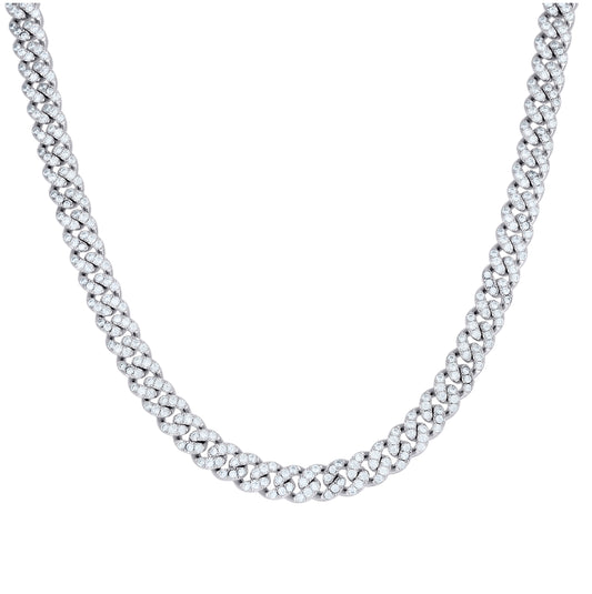 Sterling Silver Cubic-Zirconia Cuban Chain Necklace 8mm