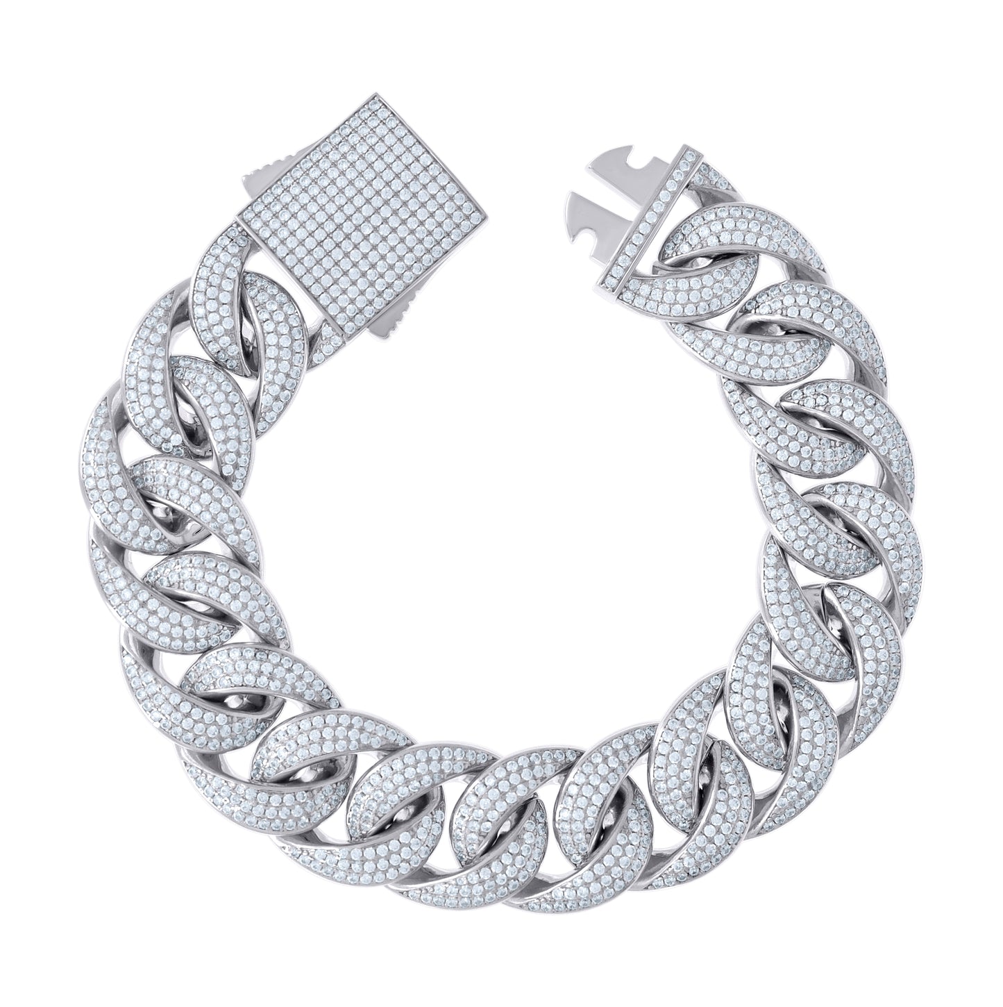 Sterling Silver Cubic-Zirconia Cuban Chain Bracelet 18mm Size 8 Inches