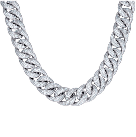 Sterling Silver Cubic-Zirconia Cuban Chain Necklace 18mm