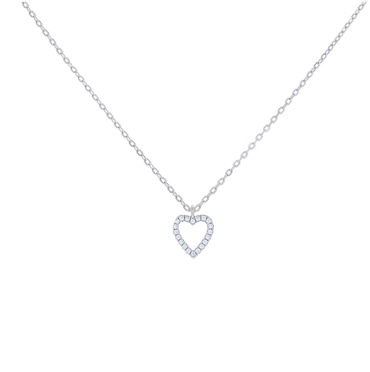 Sterling Silver Or Yellow-Tone Womens Cubic-Zirconia Heart Charm Necklace Size 16 + 2 Inches