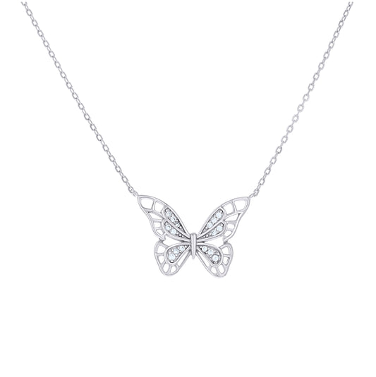 Sterling Silver Or Yellow-Tone Womens Cubic-Zirconia Butterfly Charm Necklace Size 16 + 2 Inches