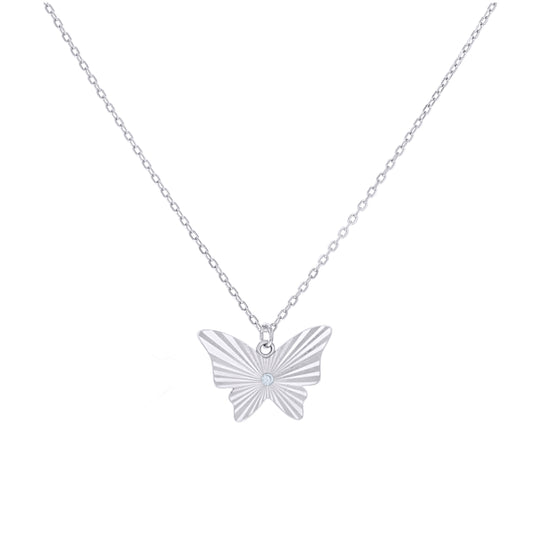 Sterling Silver Or Yellow-Tone Womens Cubic-Zirconia Butterfly Charm Necklace Size 16 + 2 Inches
