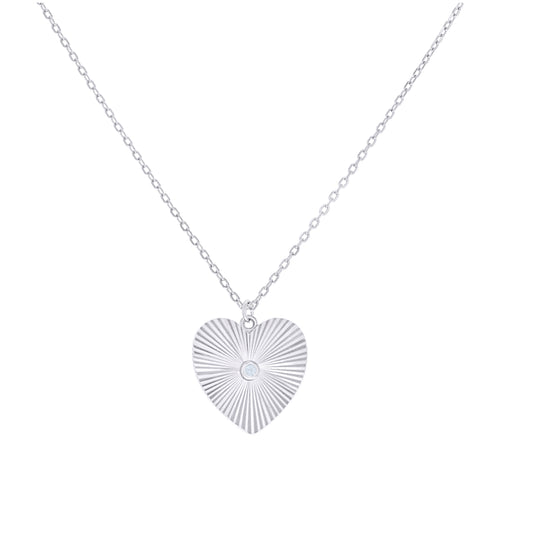 Sterling Silver Or Yellow-Tone Womens Cubic-Zirconia Heart Charm Necklace Size 16 + 2 Inches
