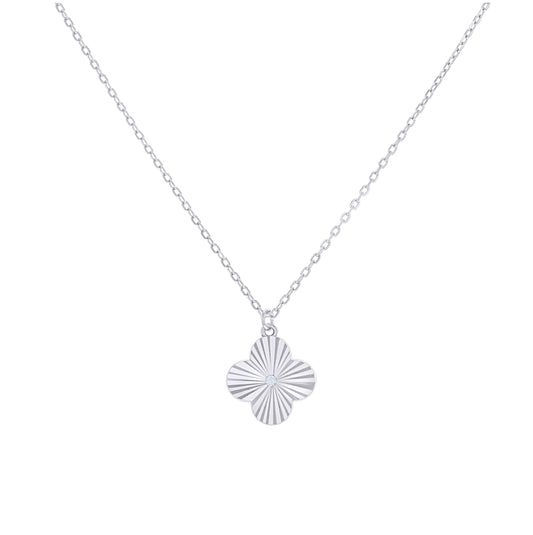 Sterling Silver Or Yellow-Tone Womens Cubic-Zirconia Clover Good Luck Charm Necklace Size 16 + 2 Inches