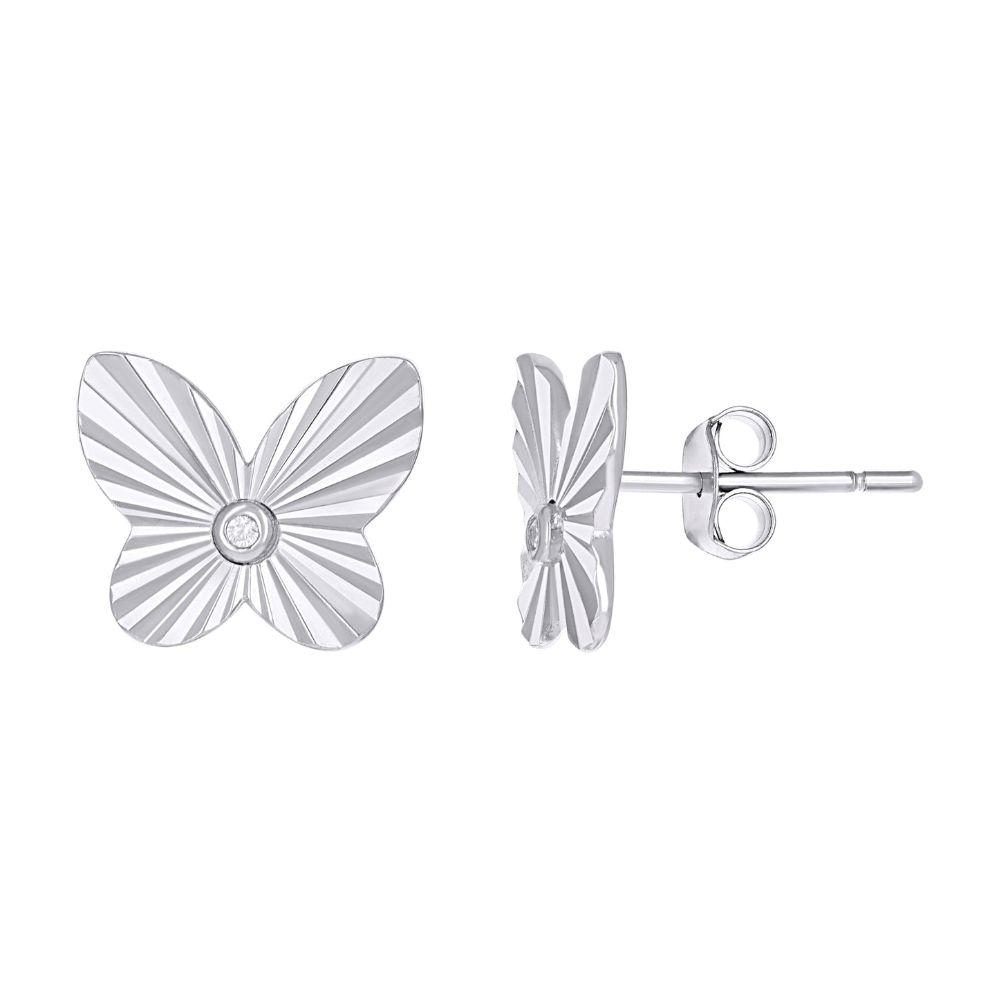 Sterling Silver Or Yellow-Tone Womens Cubic-Zirconia Butterfly Stud Earrings