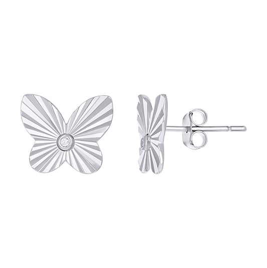 Sterling Silver Or Yellow-Tone Womens Cubic-Zirconia Butterfly Stud Earrings