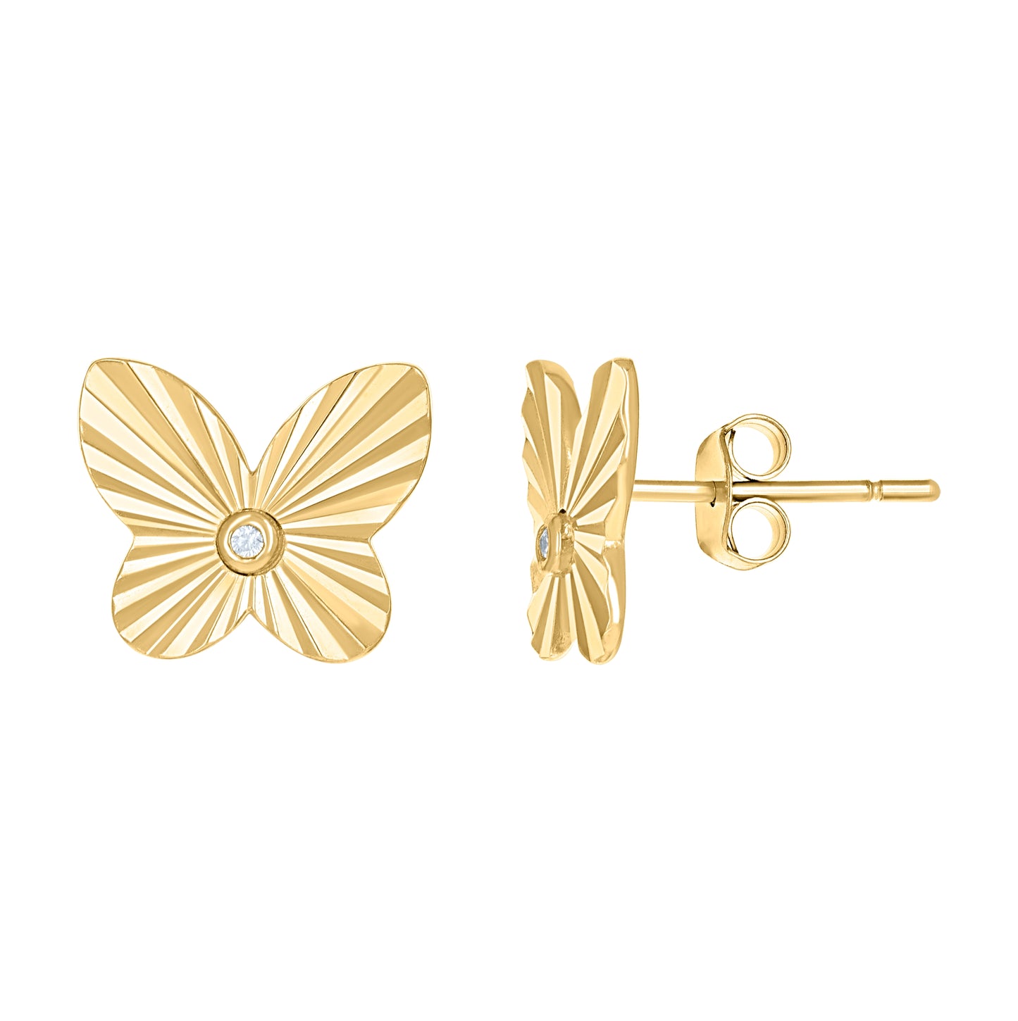Sterling Silver Or Yellow-Tone Womens Cubic-Zirconia Butterfly Stud Earrings