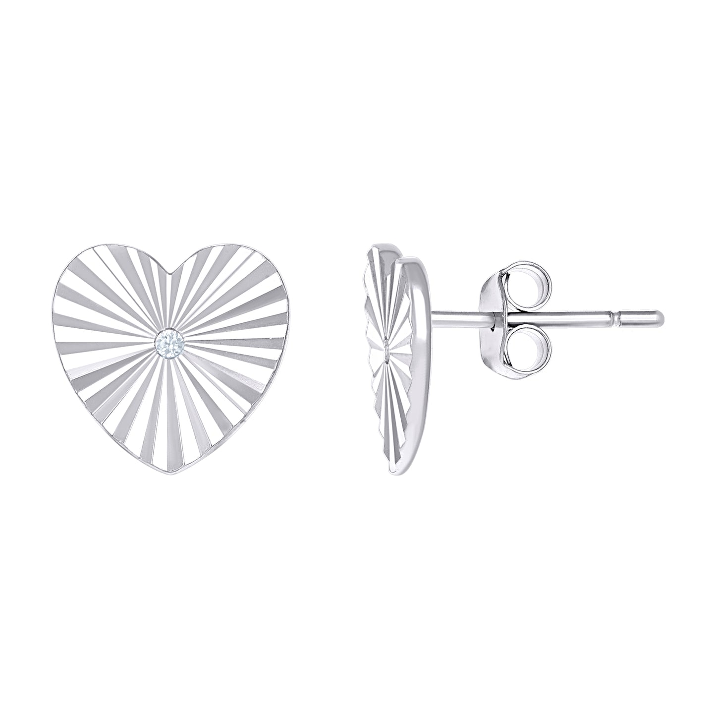 Sterling Silver Or Yellow-Tone Womens Cubic-Zirconia Heart Stud Earrings