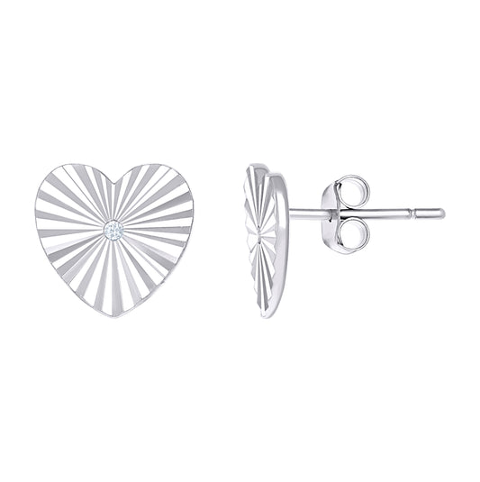 Sterling Silver Or Yellow-Tone Womens Cubic-Zirconia Heart Stud Earrings