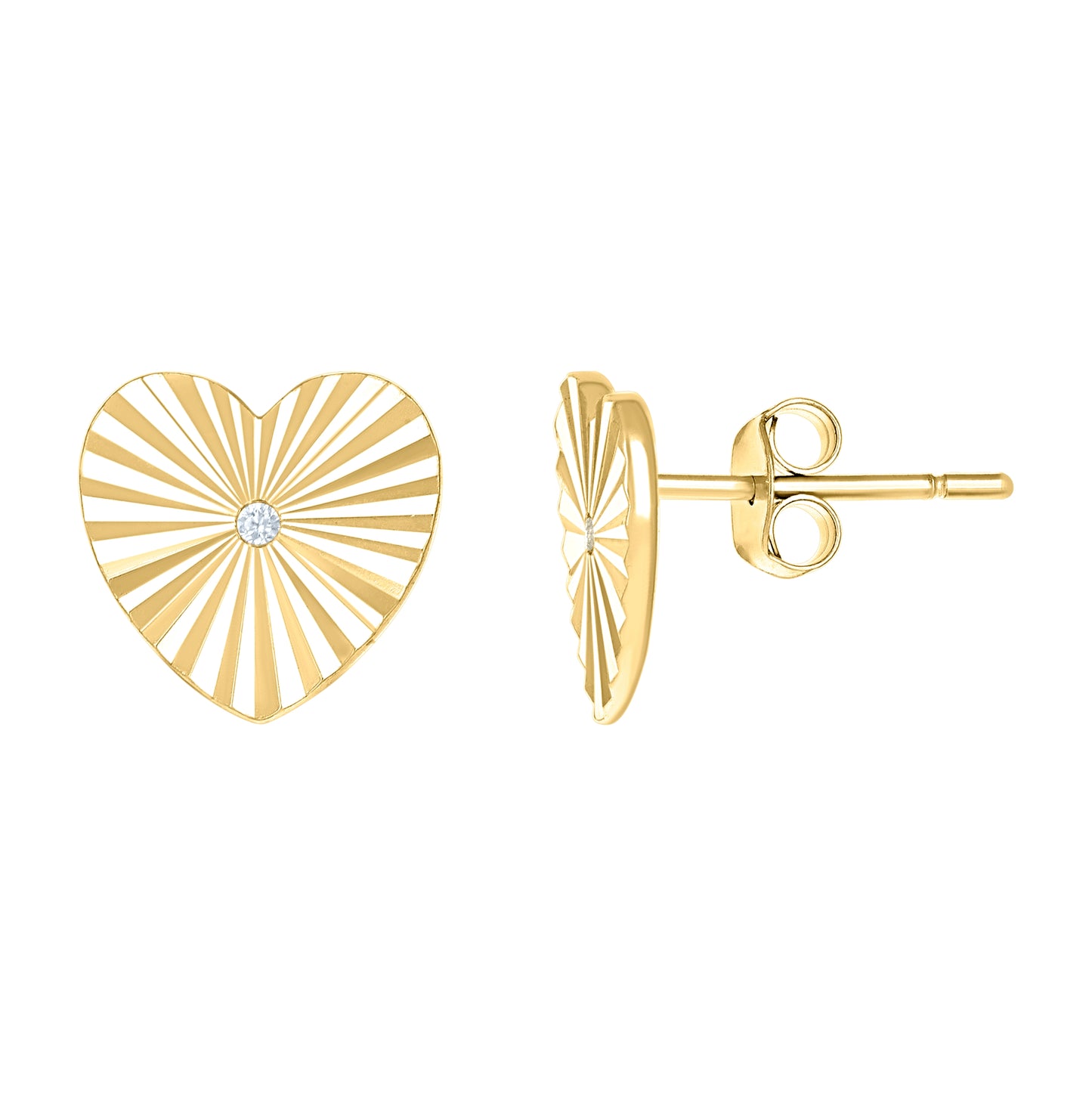 Sterling Silver Or Yellow-Tone Womens Cubic-Zirconia Heart Stud Earrings