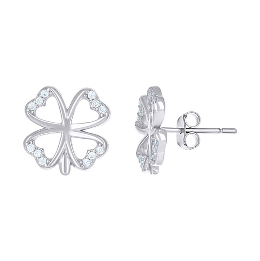 Sterling Silver Or Yellow-Tone Womens Cubic-Zirconia Flower Stud Earrings