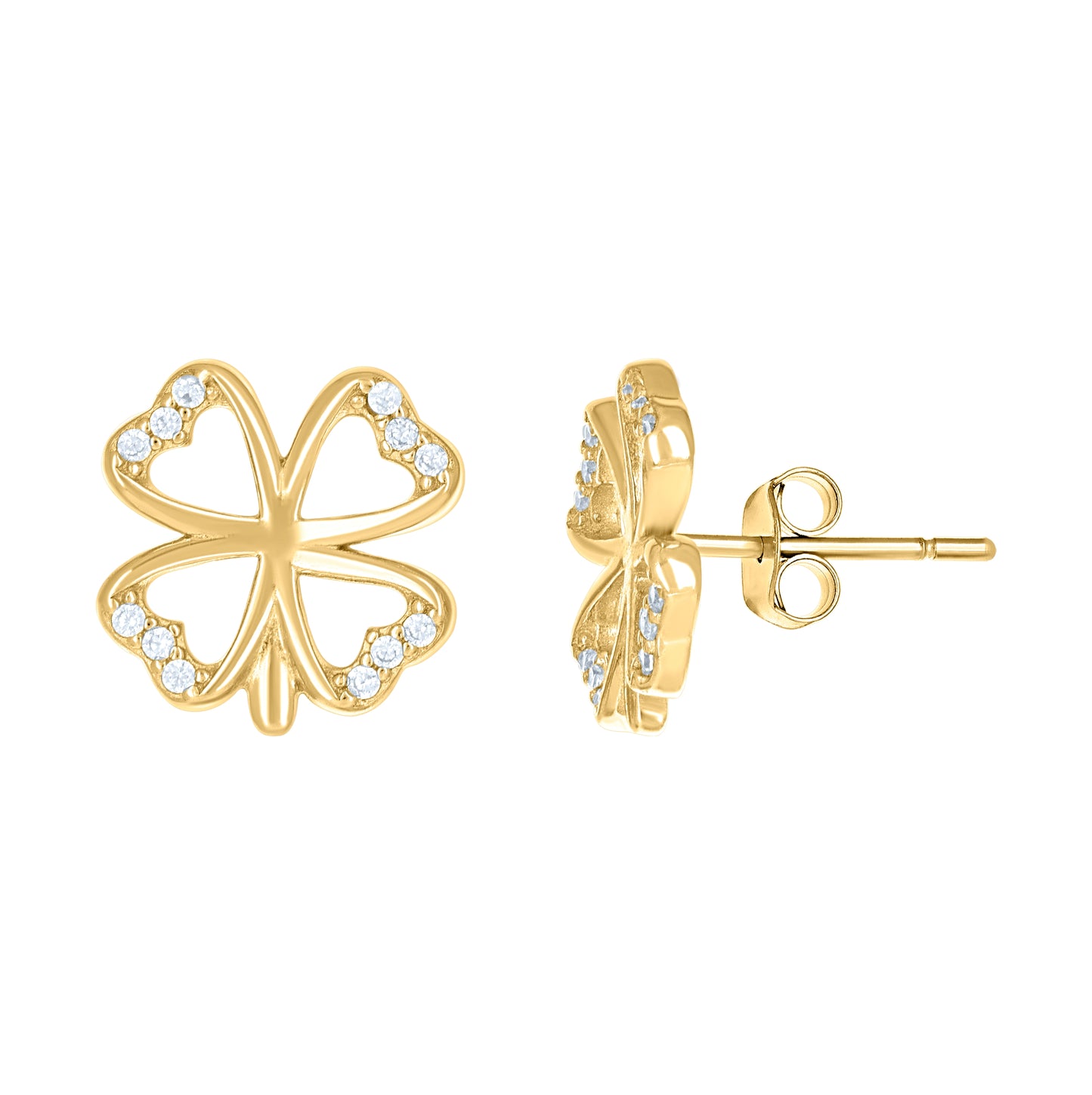 Sterling Silver Or Yellow-Tone Womens Cubic-Zirconia Flower Stud Earrings