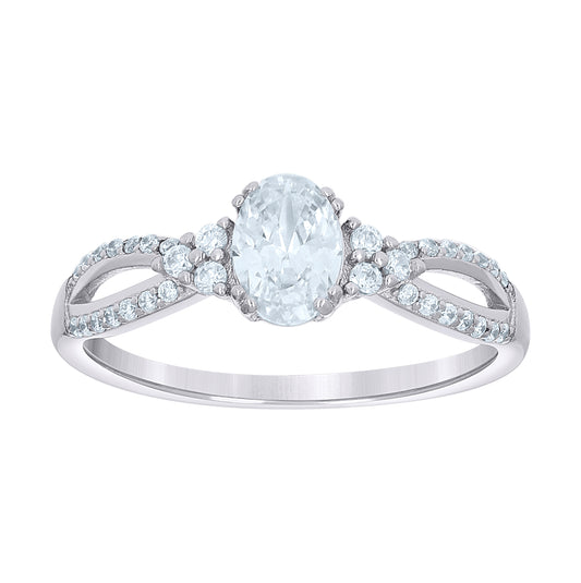 Sterling Silver Womens Oval Round Cubic-Zirconia Fashion Bridal Anniversary Engagement Wedding Ring
