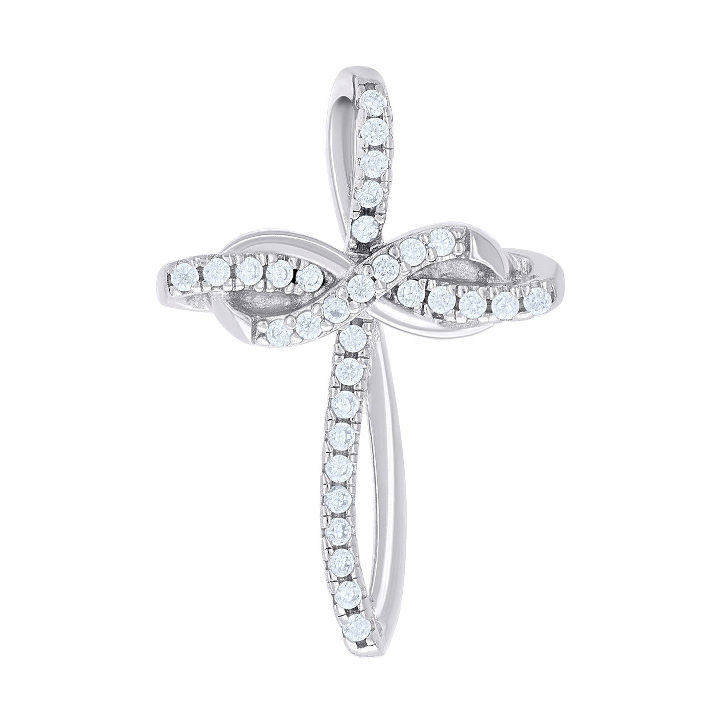Sterling Silver Unisex Cubic-Zirconia Intertwined Cross Religious Charm Pendant