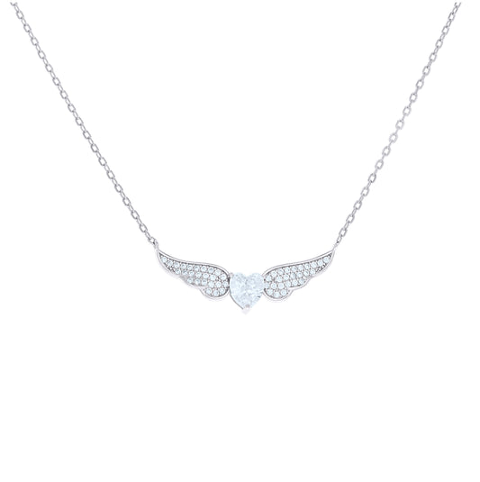 Sterling Silver Or Yellow-Tone Womens Heart Round Cubic-Zirconia Flying Heart Charm Necklace Size 16 + 2 Inches