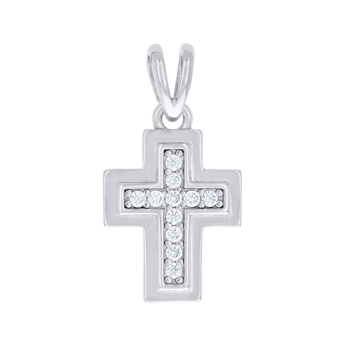 Sterling Silver Unisex Round Cubic-Zirconia Cross Religious Charm Pendant
