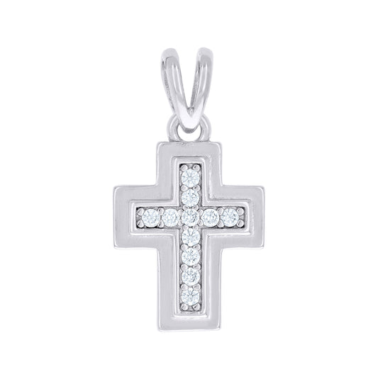 Sterling Silver Unisex Round Cubic-Zirconia Cross Religious Charm Pendant