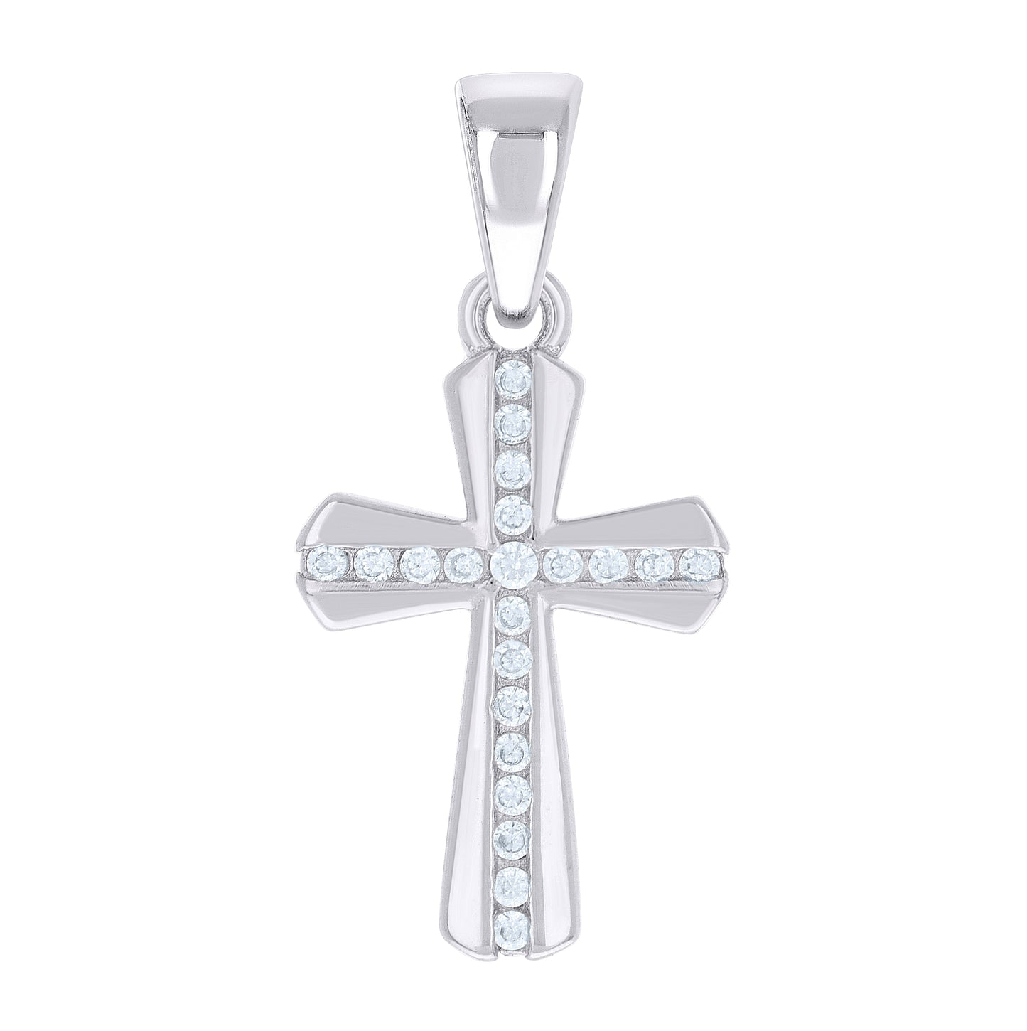 Sterling Silver Unisex Round Cubic-Zirconia Cross Religious Charm Pendant
