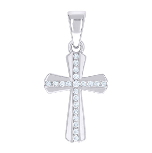 Sterling Silver Unisex Round Cubic-Zirconia Cross Religious Charm Pendant